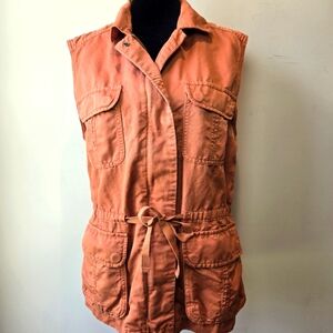 Fossil Women's Cotton Linen Blend Utility Cargo Zip & Button Up Vest Small
